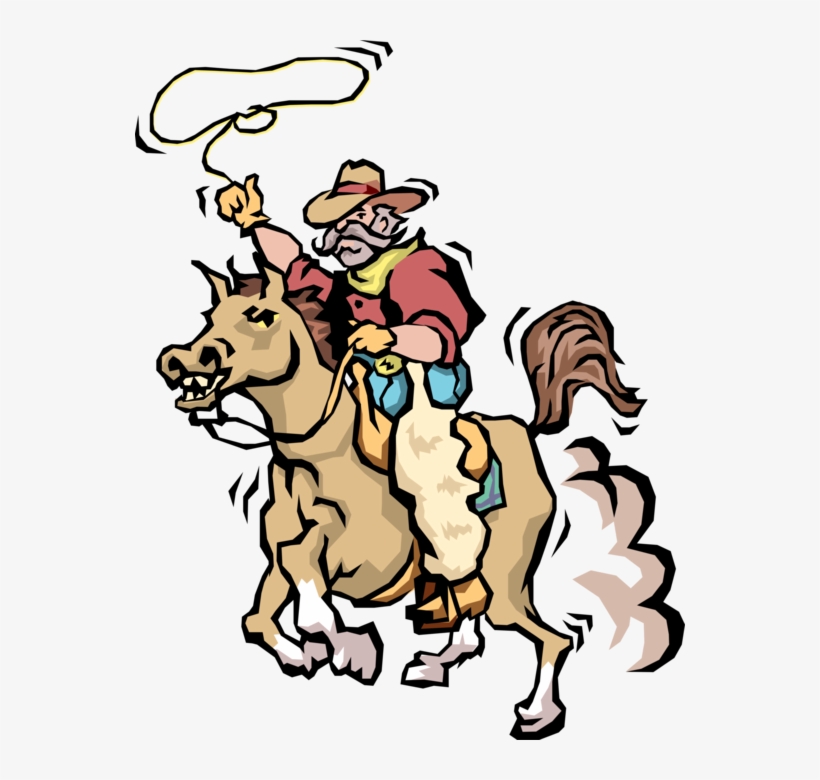 Vector Illustration Of Western Cowboy On Horse With - Clip Art, transparent png
