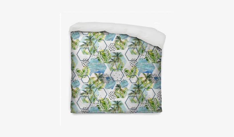 Watercolor Tropical Leaves And Palm Trees In Geometric - Photograph, transparent png