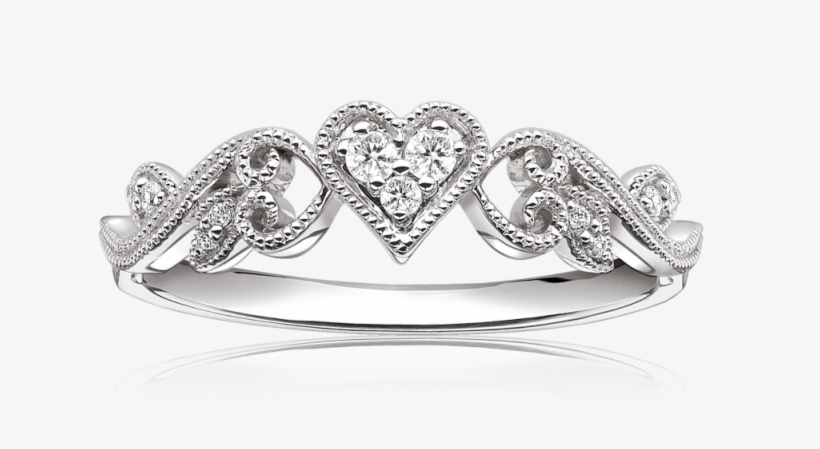 Diamond Heart Scroll Design Promise Ring In 10k White - Ring, transparent png