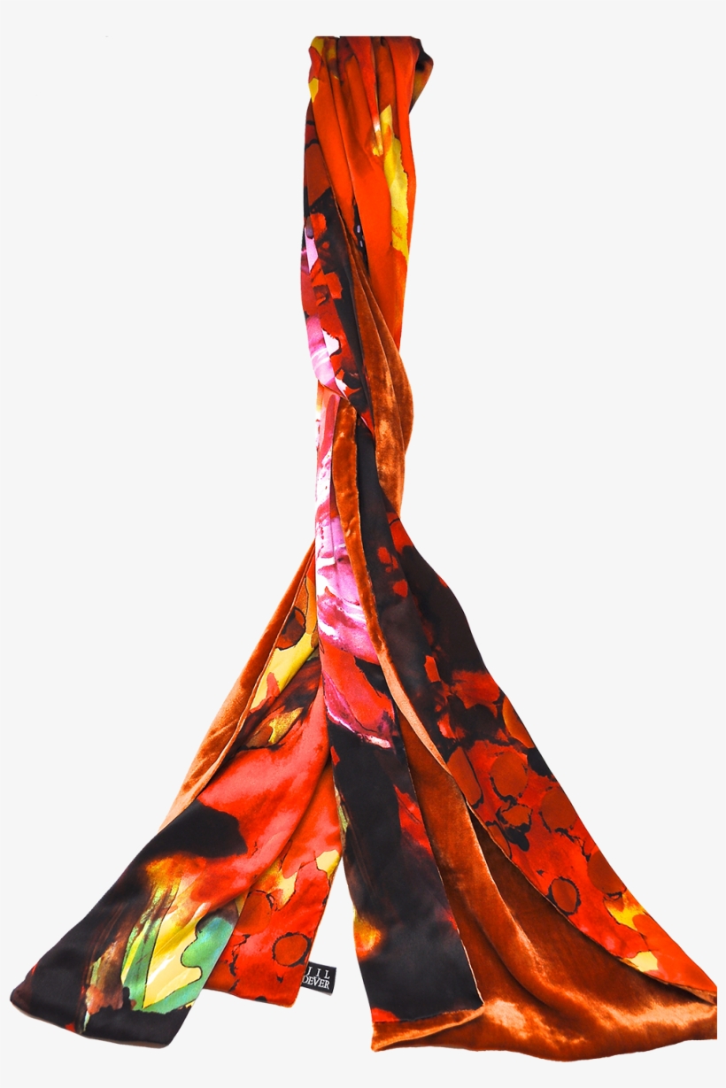 Lovejoy Oblong Scarf In Caramel Velvet & Floral Silk, transparent png
