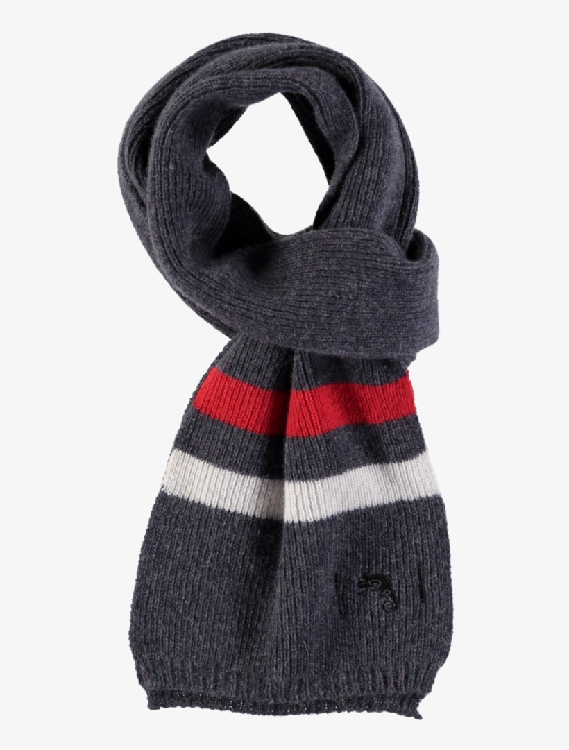 Grey 100% Merino Scarf With Red And White Stripe - White, transparent png