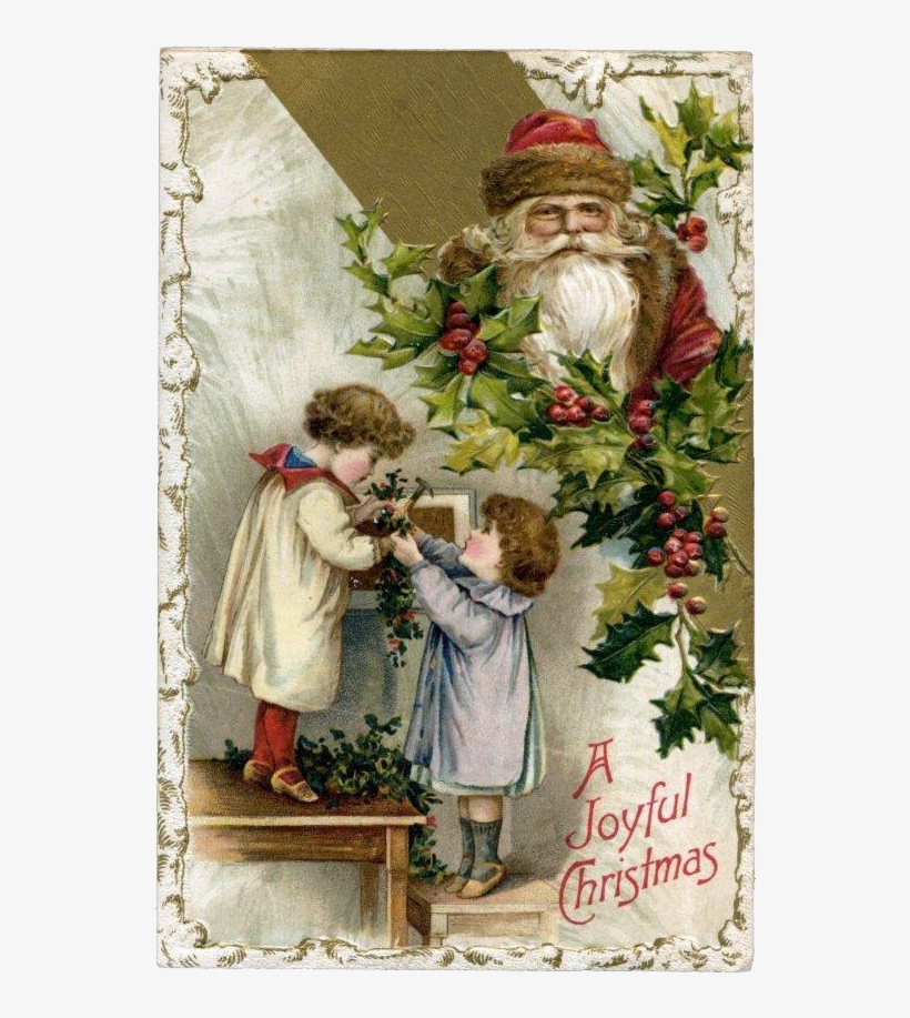 1910s Santa, Children Hanging Holly Berry Garland, - Vintage Christmas Santa Claus Oval Ornament, transparent png