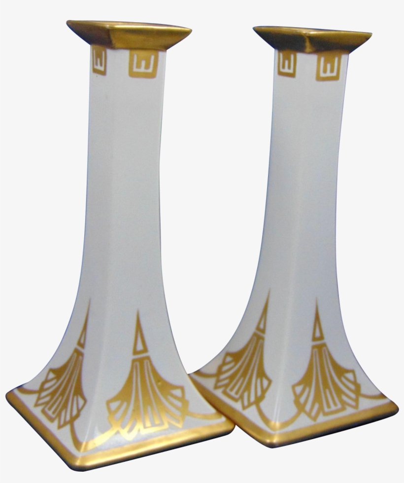 Limoges Art Deco Gold & White Candlesticks - Column, transparent png