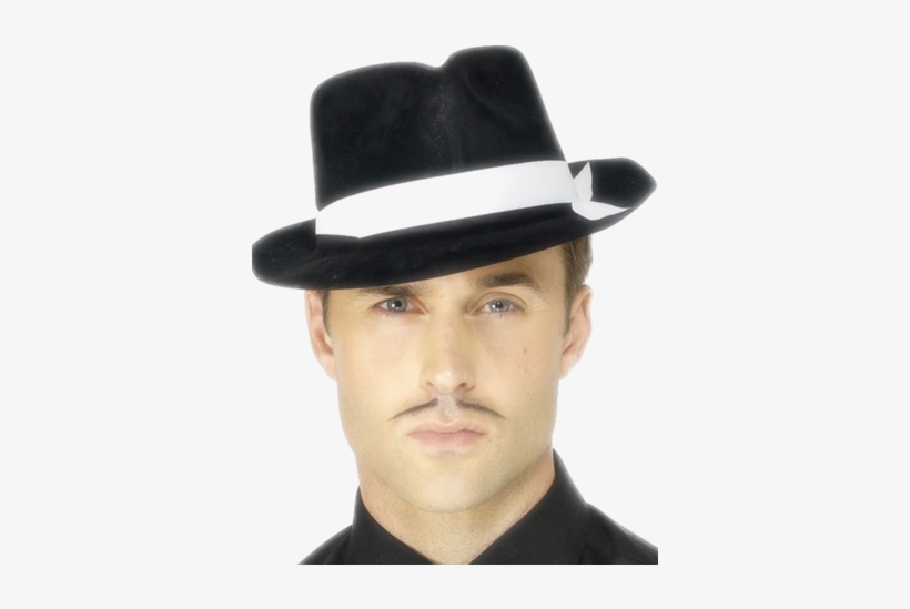 Black Flock Gangster Hat With White Silk Band " Name="og - Gangster Hat, transparent png
