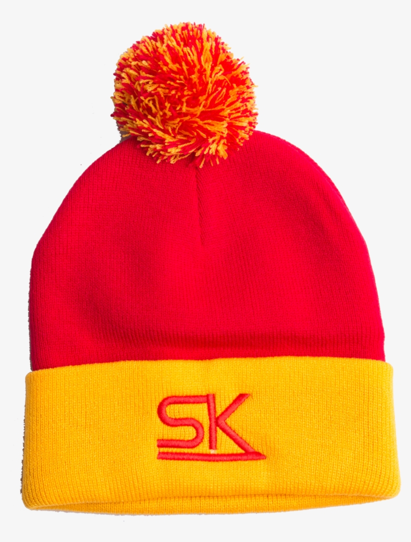 Red And Gold Winter Pom Hat - Hat, transparent png