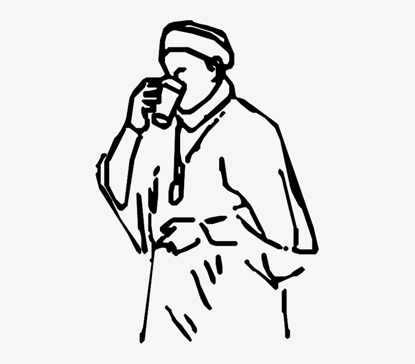 Outline, People, Man, Male, Drinking, Mayor, Festive - Sketsa Orang Minum Kopi, transparent png
