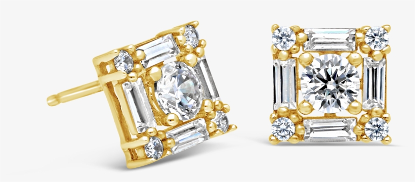 9ct Gold Square Cubic Zirconia Stud Earrings Nwj - Earrings, transparent png