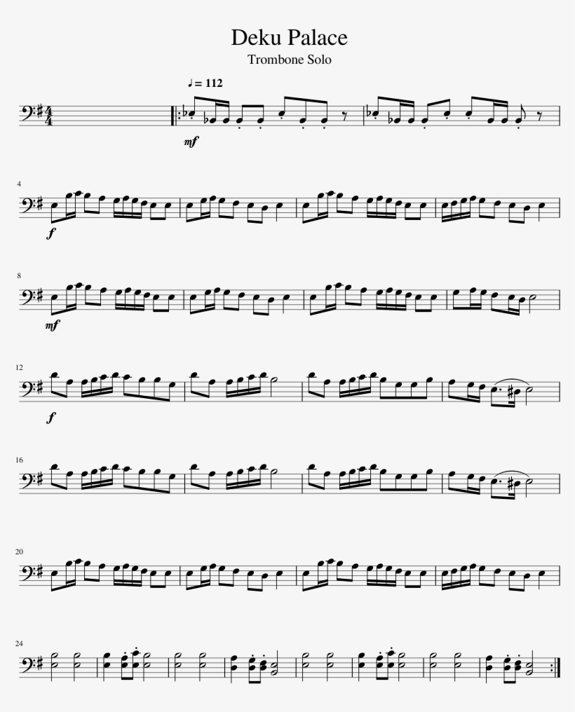 Deku Palace Sheet Music 1 Of 1 Pages - Handclap Trombone Sheet Music, transparent png
