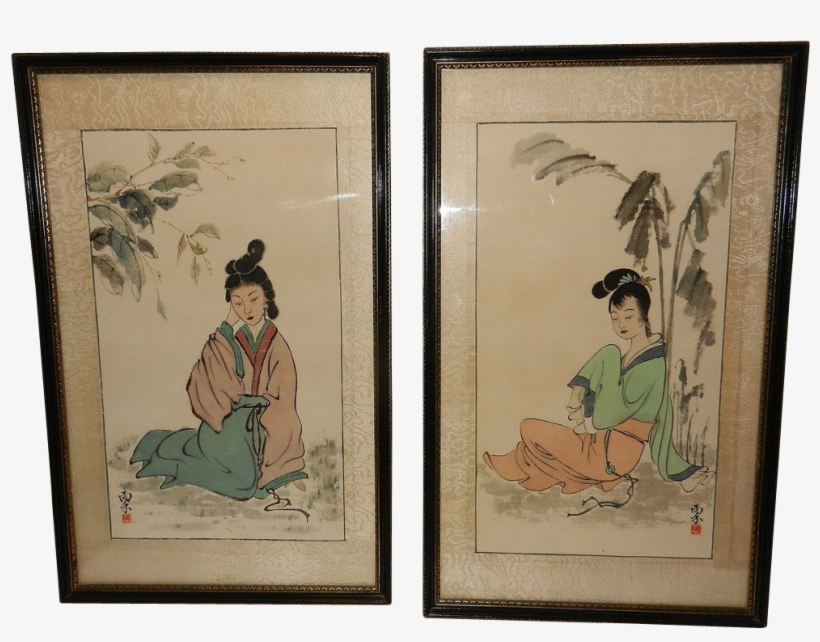 Vintage Japanese Silk Paintings - Painting, transparent png