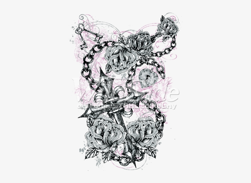 Tonal Gothic Chain, Cross & Roses - Doodle, transparent png