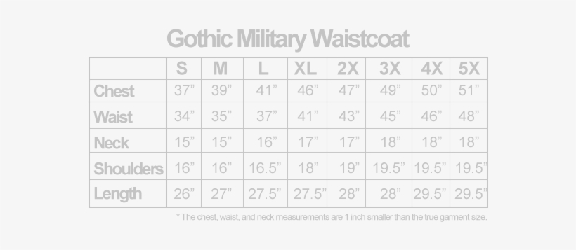 Gothic Military Waistcoat Sizing New 2017 - 10x10 Square, transparent png