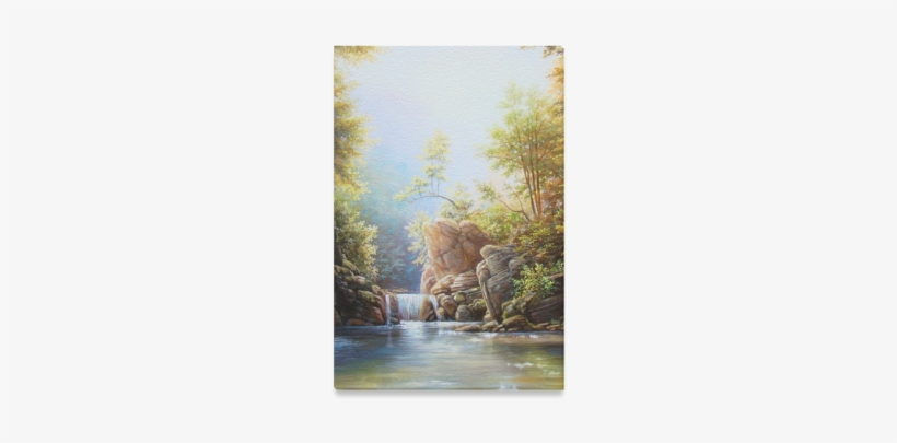 Waterfall Painting Acrylic Beautiful Natural Scen Canvas - Waterfall, transparent png