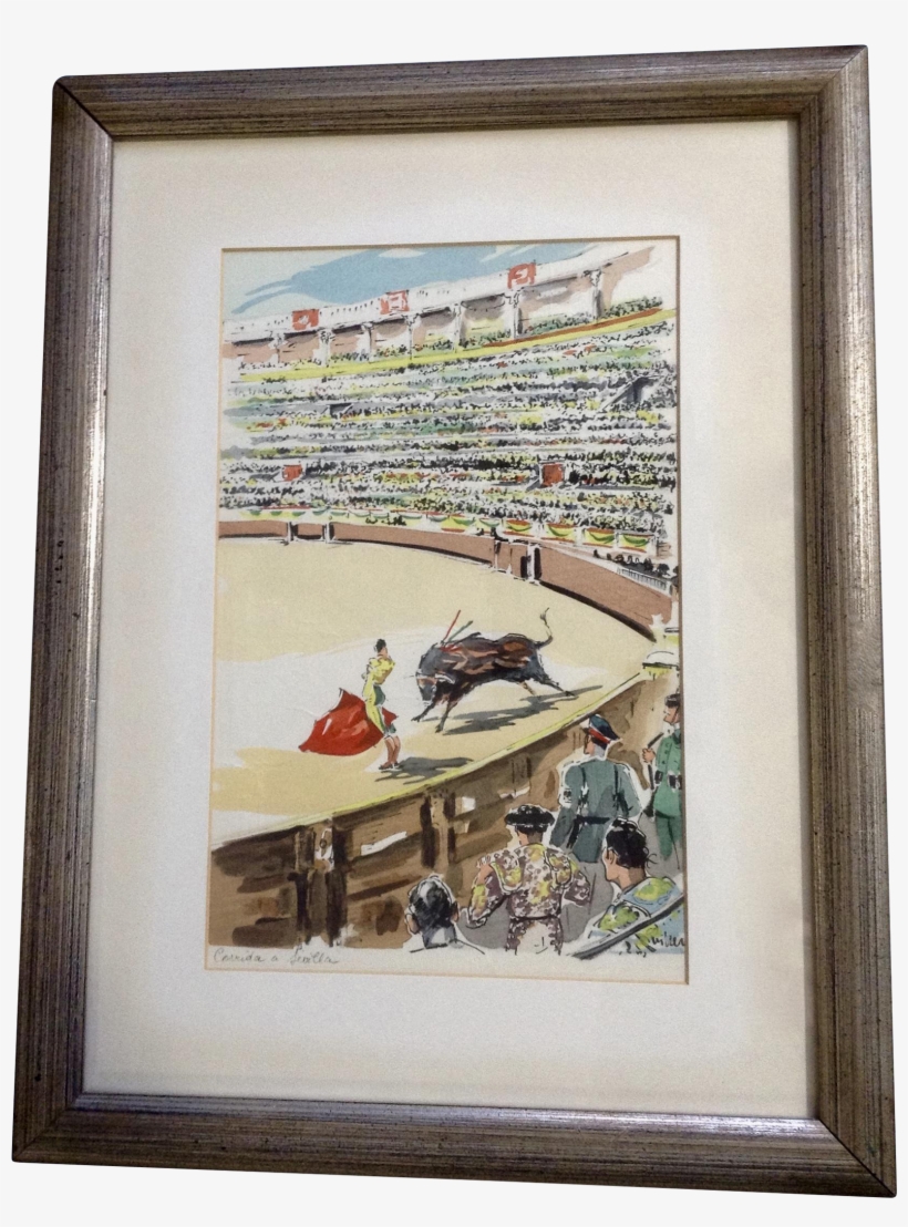 Corrida A Sevilla Bullfight Watercolor Enhanced Serigraph - Picture Frame, transparent png