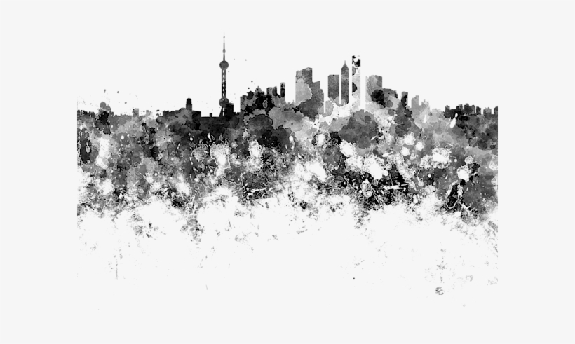Bleed Area May Not Be Visible - Shanghai Skyline In Watercolor On White Background, transparent png