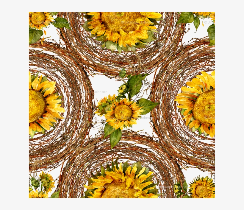 Sunflowers And Wreaths Watercolor On White Fabric Wallpaper - Made In Skandia, transparent png