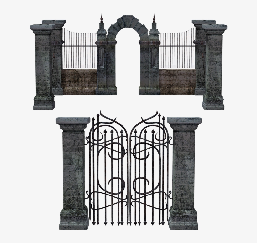 Gate, Portal, Entrance, Fence, Iron, Stone, Mausoleum - Nothing To Ghost About: Witch Woods Funeral Home, transparent png