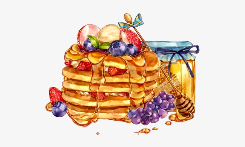 Pancakes With Fruit & Honey - Drawing, transparent png
