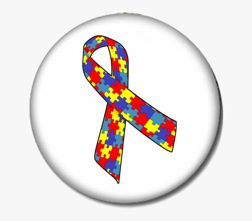Ribbon Print Pin-back Button - Autism Ribbon Oval Car Magnet, transparent png