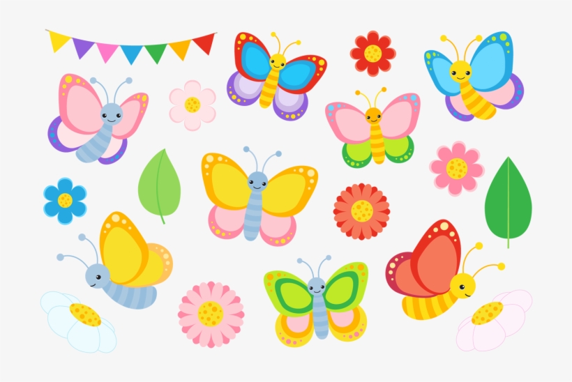 Boho Chic Pink Watercolor Flowers Clipart - Butterfly Clipart Png Kawaii, transparent png