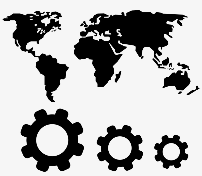 World Map And Gears Symbols Comments - World Map Plain Blue, transparent png