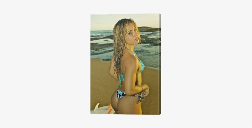 Sexy Blond Bikini Model Surfer On The Beach Surfboard - Bikini, transparent png