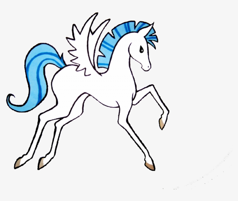 Girly Cartoon Pegasus With Blue Mane And Tail Tattoo - Pink Pegasus Hercules Line Art, transparent png