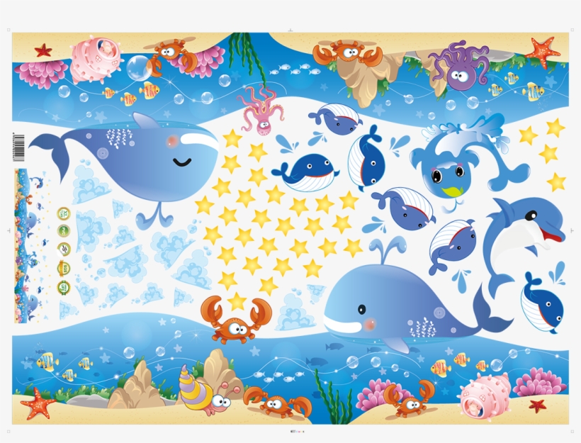 Of Cute Blue Ocean Whale Shell Fish Sea Wall Border, transparent png