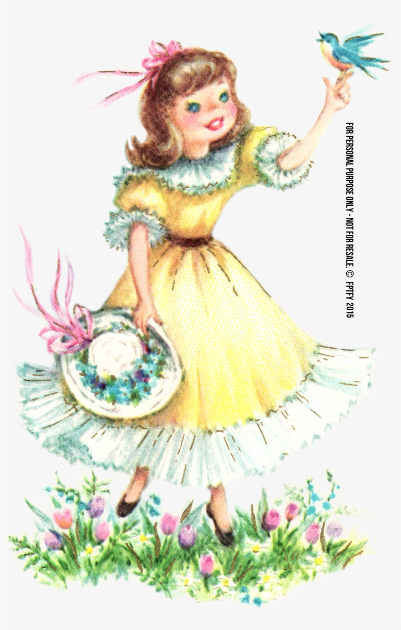 Clipart Vintage Girl Png - Png Transparant Vintage Art, transparent png