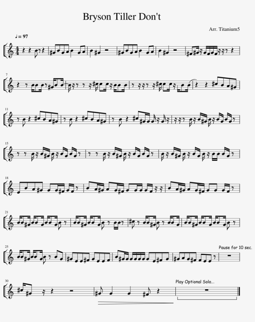 Bryson Tiller Don't Sheet Music Composed By Arr - Writings On The Wall Violin Notes, transparent png