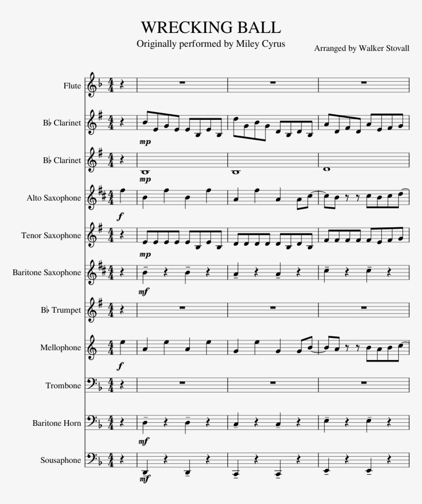 Wrecking Ball Sheet Music Composed By Arranged By Walker - Sheet Music, transparent png