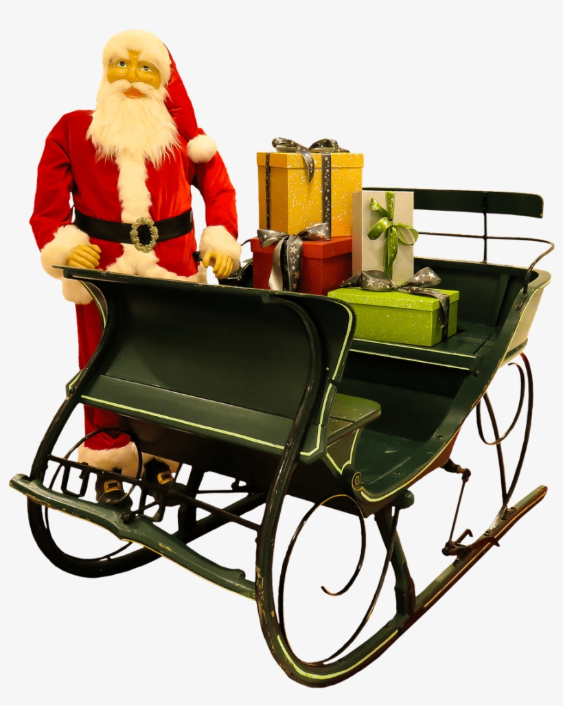 Santa Claus Puppet Next To Sleigh - Dog Reindeer Pulling Sleigh, transparent png
