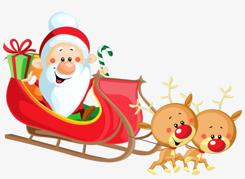 Cute Santa With Sleigh Png - Santa Claus, transparent png