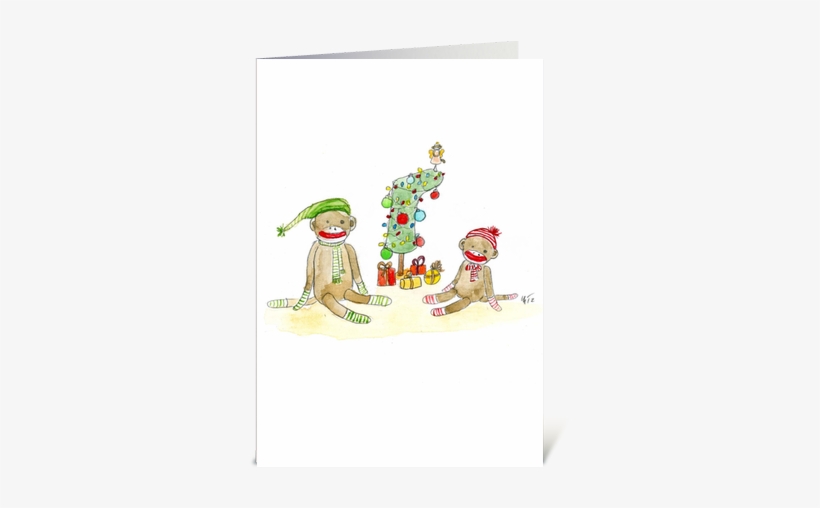 Sock Monkey Christmas Greeting Card - Cartoon, transparent png