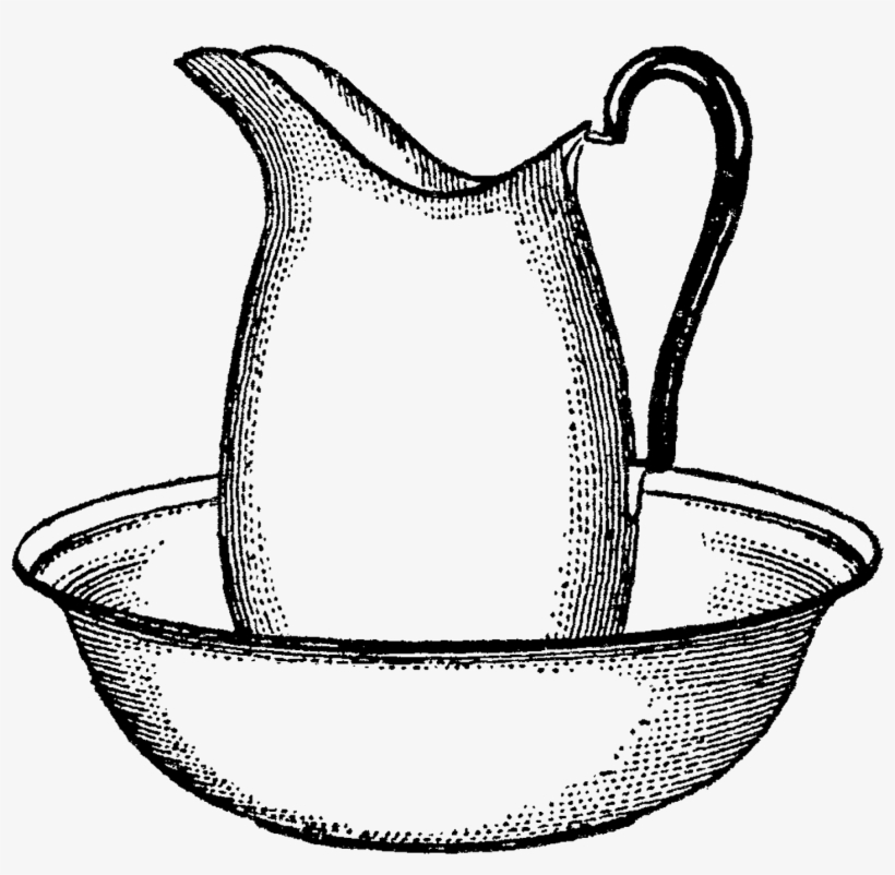 Vintage Pitcher And Bowl Bath Digital Clip Art Banner - Clip Art, transparent png