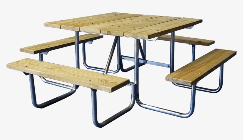 Square Untreated Galvanized Picnic Table - Table, transparent png
