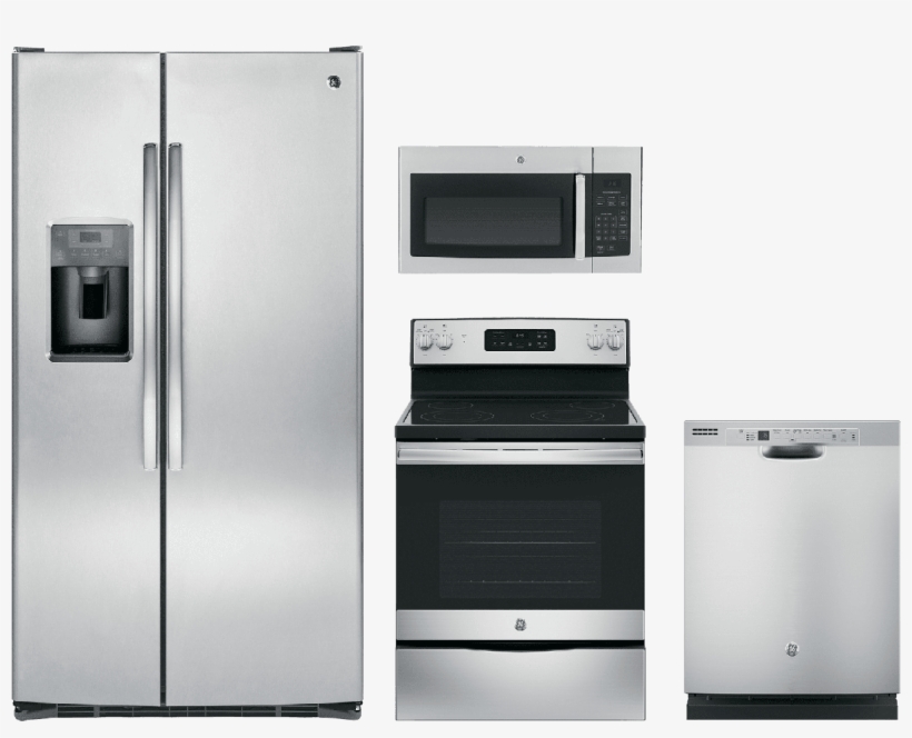 Ge® 4 Piece Kitchen Package Stainless Steel Gekitjb645rkss - Ge Side-by-side Stainless Refrigerator Appliance Package, transparent png