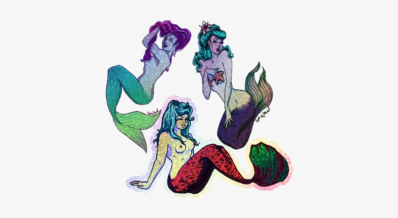 Pinup Mermaid Holographic Sticker - Illustration, transparent png