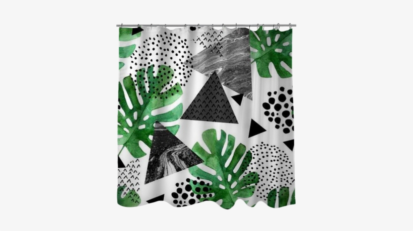Watercolor Tropical Leaves And Textured Triangles Background - Tropical Leaf Watercolour, transparent png