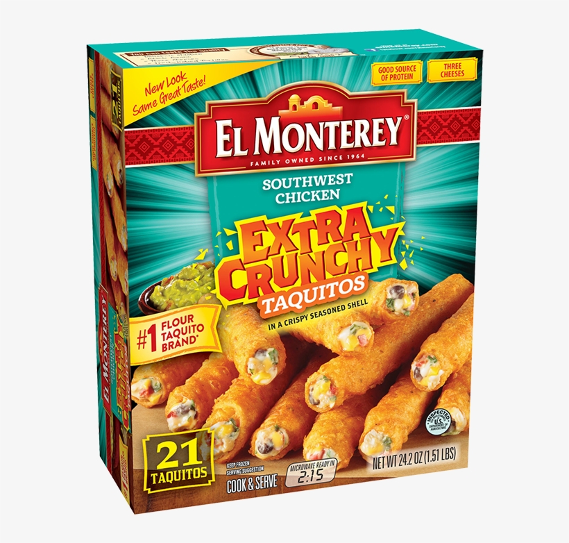 Crunchy Chicken & Cheese Taquito Snacks - El Monterey Extra Crunchy Mini Tacos, Beef, transparent png