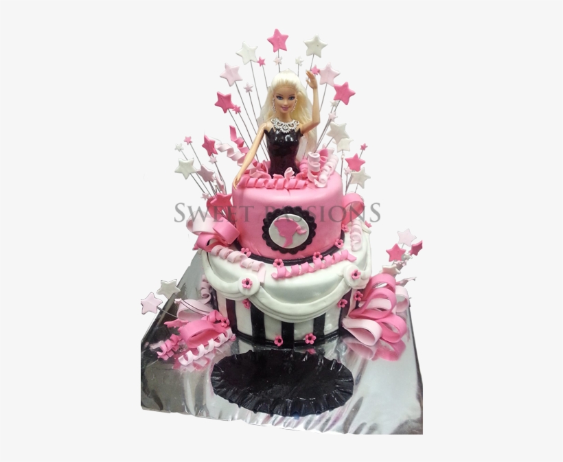 2 Tier Barbie Doll Cake Barbie Doll Tier Cake 411x600 Png Download