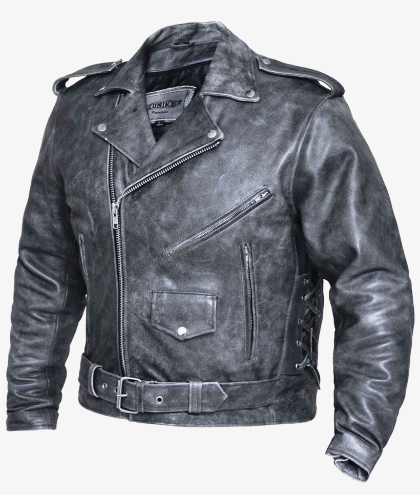 Men's Motorcycle Riding Distressed Grey Police Style - Skindjakke, transparent png