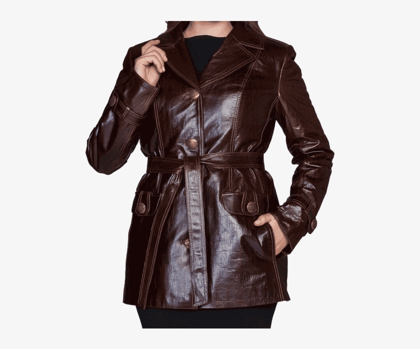 Golden Long Leather Jacket - Ladies Leather Jacket, transparent png