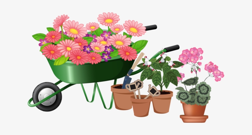 Spring Planting Clipart - Wheel Barrow Flowers Clipart, transparent png