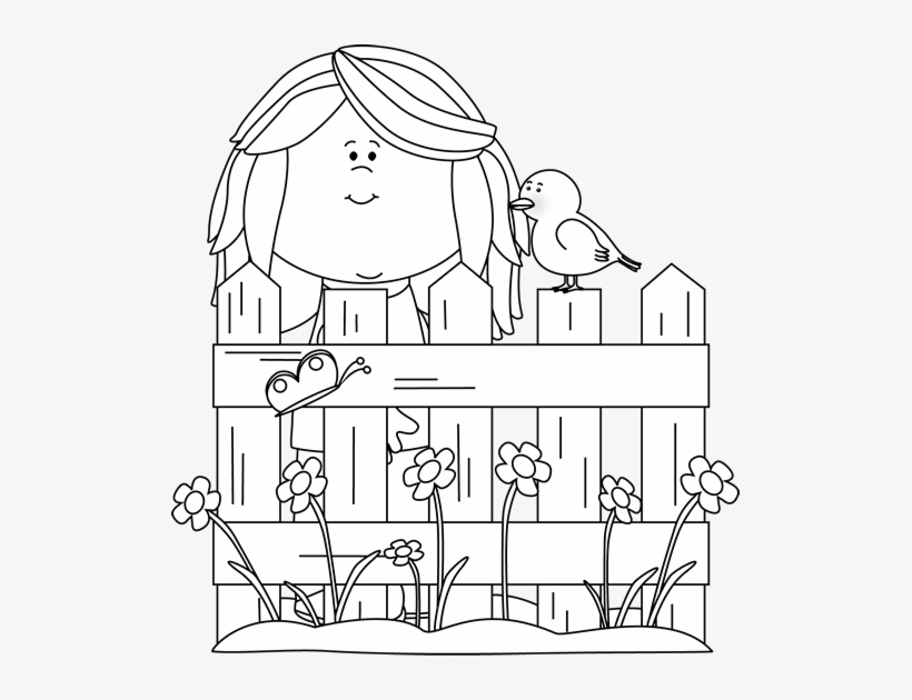 Black And White Spring Girl With A Bird Clip Art Black - Behind Black And White, transparent png