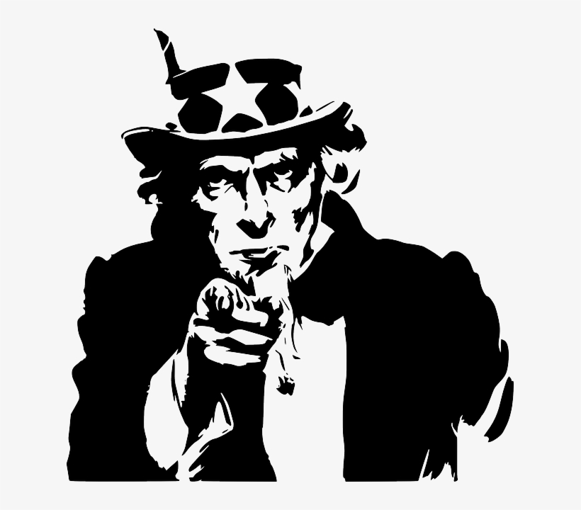 Black, Outline, States, Hand, Silhouette, Person, White - Want You Uncle Sam Black And White, transparent png