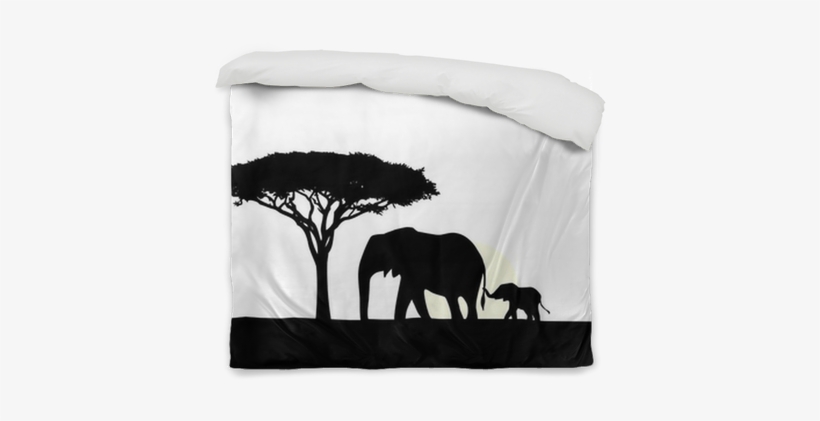 African Elephant With Baby Silhouette Duvet Cover • - Afrikanischer Elefant Silhouette, transparent png
