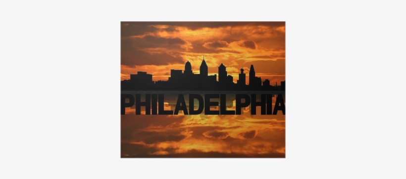 Philadelphia Skyline Reflected With Text And Sunset - Philadelphia Skyline Black And White, transparent png