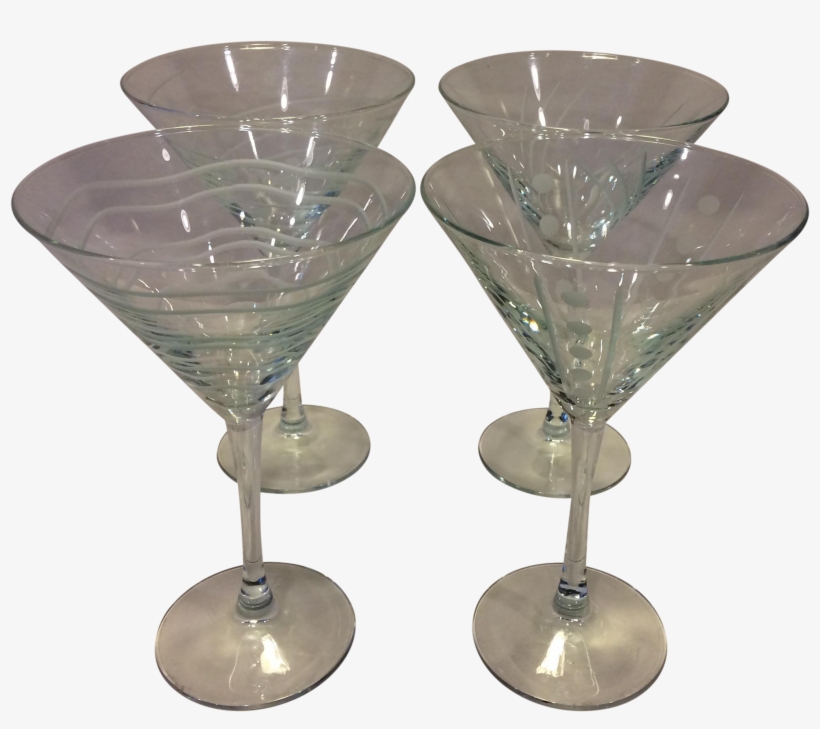 Vintage Etched Crystal Martini Glasses - Martini Glass, transparent png