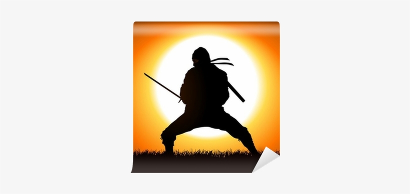 Silhouette Illustration Of A Ninja On Grass Field Wall - Ninja Field, transparent png