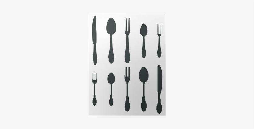 Silhouettes Of Spoon, Fork And Knife-vector Poster - Fork, transparent png